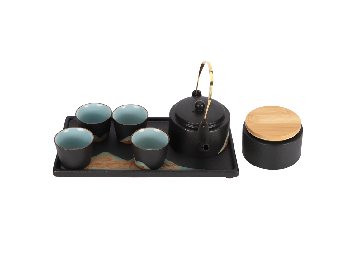 Set De Té Kung Fu Estilo Japonês Com Olla De Cerâmica Preta, Jarrinha, Xícaras E Prato Para Cerimônia De Té
