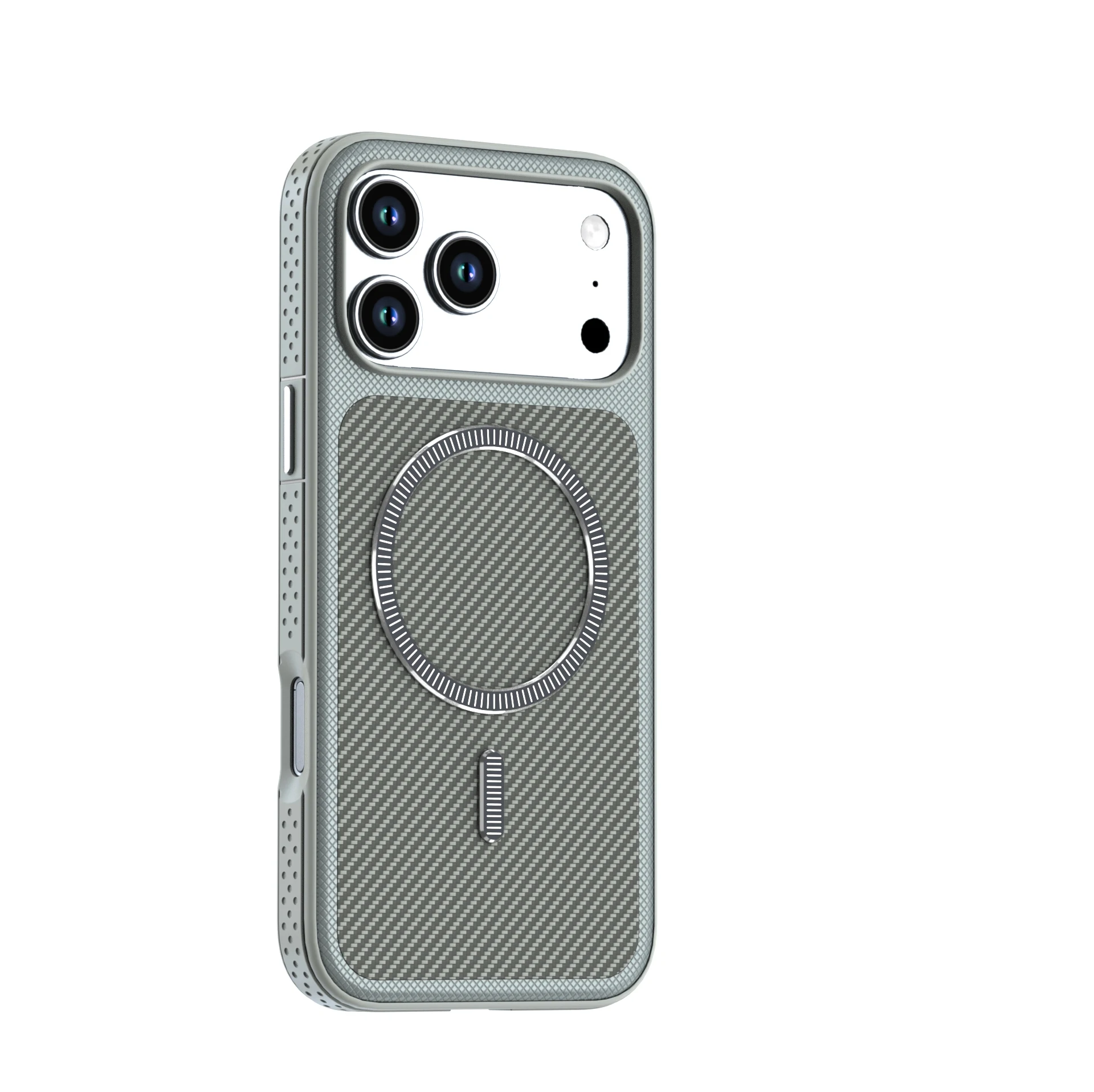 Capa Magnética Para Celular Com Textura De Fibra De Carbono (iphone 16 Pro Max Cinza), Em Material De Policarbonato Rígido.