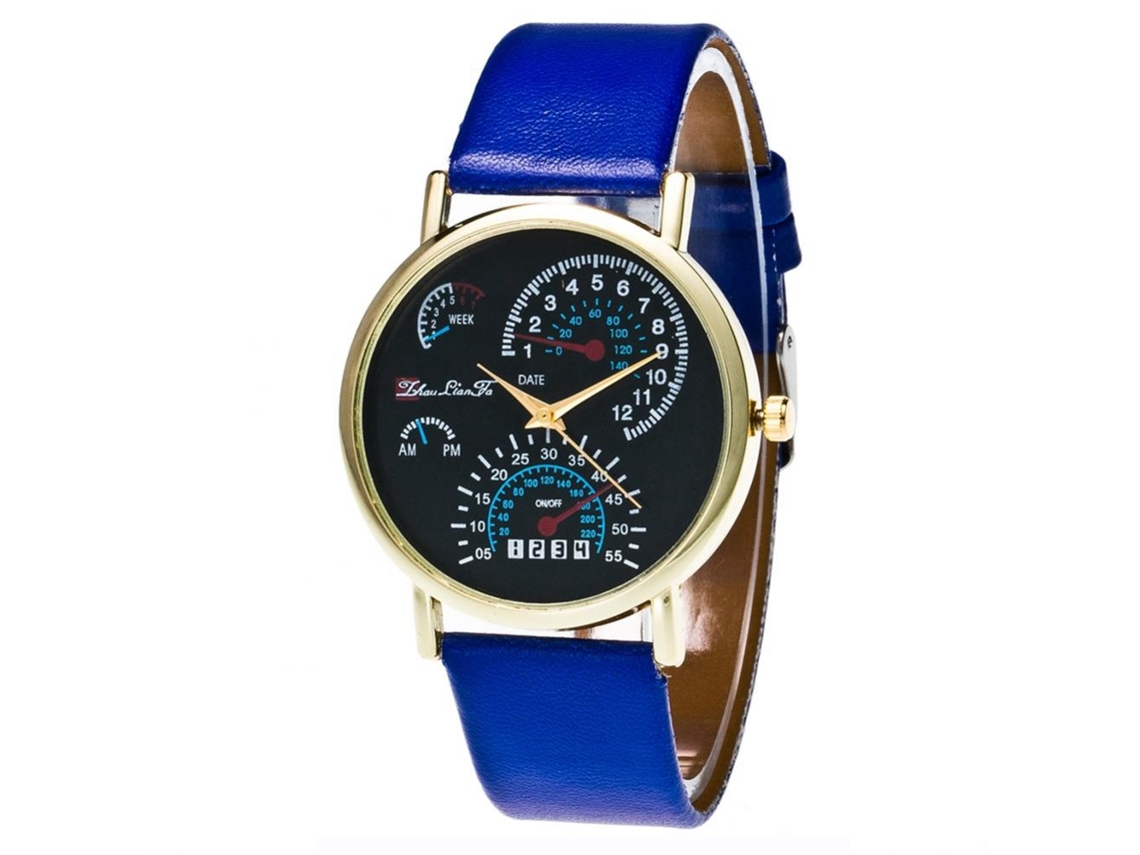 Relógio de casal ultrafino, em couro PU, aço inoxidável, quartzo, para carro (azul)