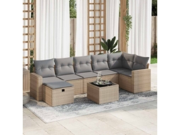 Vidaxl 8 Pcs Conjunto De Sofás P/ Jardim Com Almofadões Vime Pe Bege