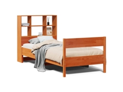 Cama com Estante Pinho Maciço Castanho Mel MAISON EXCLUSIVE (75x190 cm)