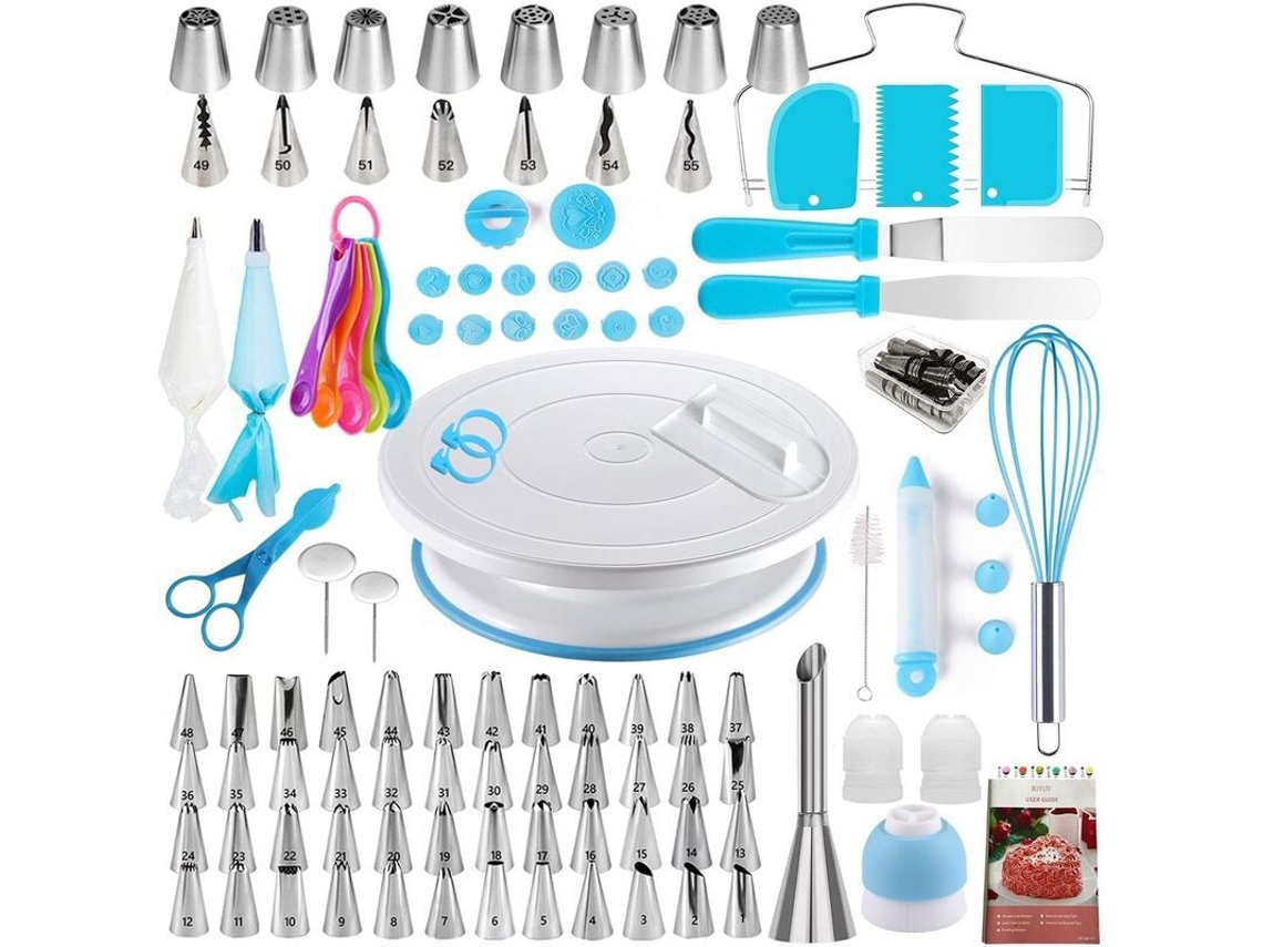 Kit De Confeitaria Com Prato Giratório E Bicos, Azul Elysve