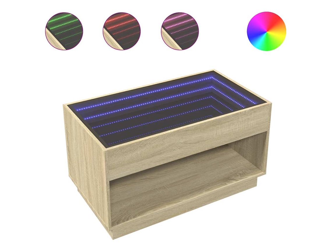Mesa de Centro com Luzes Led Infinity Carvalho Sonoma (90x50x50 cm)