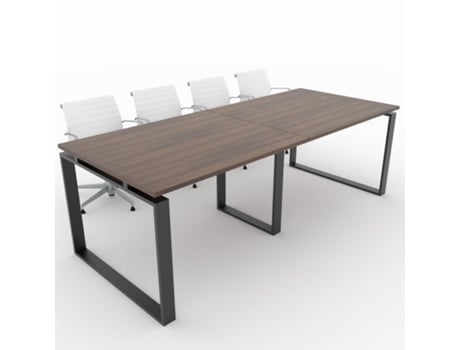 Mesa de Reunião de Casa e de Escritório. Estrutura Metálica Fechada Cor Preto Tampo de Mesa em Melamina Nogueira 240X100. Fabricada em Espanha. OFICIT
