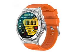 (Roxo e Laranja) Smartwatch com tela AMOLED redonda de 1,43 polegadas e suporte para chamadas Bluetooth.