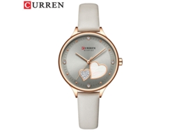 Relógio de Quartzo À Prova D'água com Pulseira de Couro Off white, Strass em Formato de Coração MDUG | MDUG
