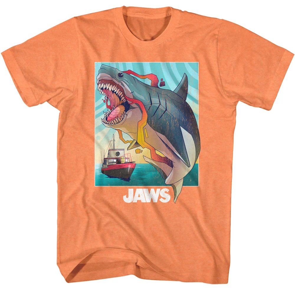 Unisex Adult T-shirt Rockinstone Jaws Movie Colorful Heather Cantaloupe Sizexxl