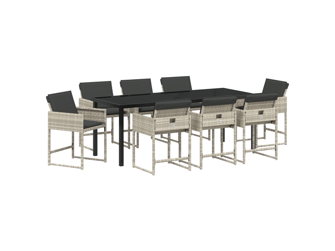 Conjunto 9 Conjunto De Jantar Moderno Vidaxl Cinzento-claro Vime Pe (200 X 80 X 73 Cm)