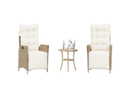 Vidaxl 3 Pcs Conjunto Bistrô Com Almofadões Vime Pe Bege