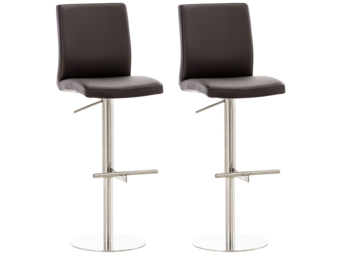 Conjunto de 2 bancos de bar Cadiz em imitação de pele aço inoxidável/marrom CLP