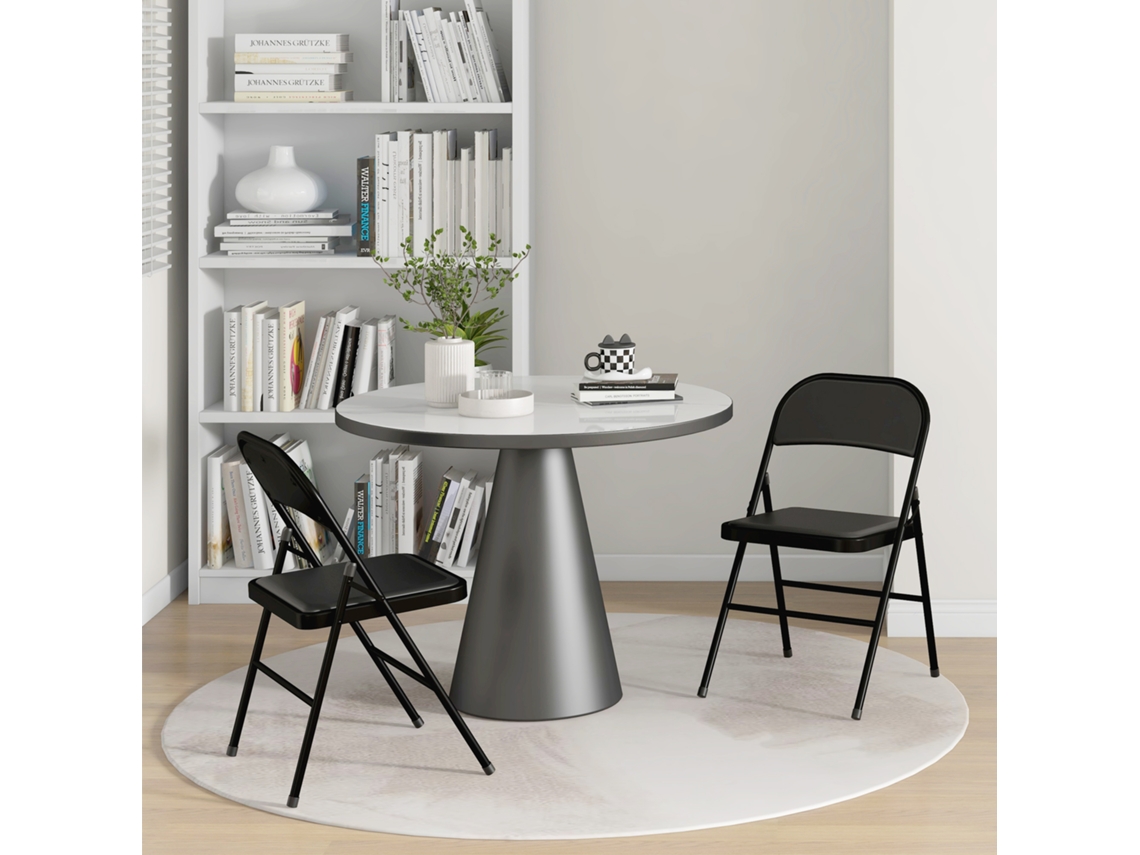 Cadeiras Dobráveis, Conjunto 2, Metal/couro Sintético, Preto, Escritório/recepção/sala Espera