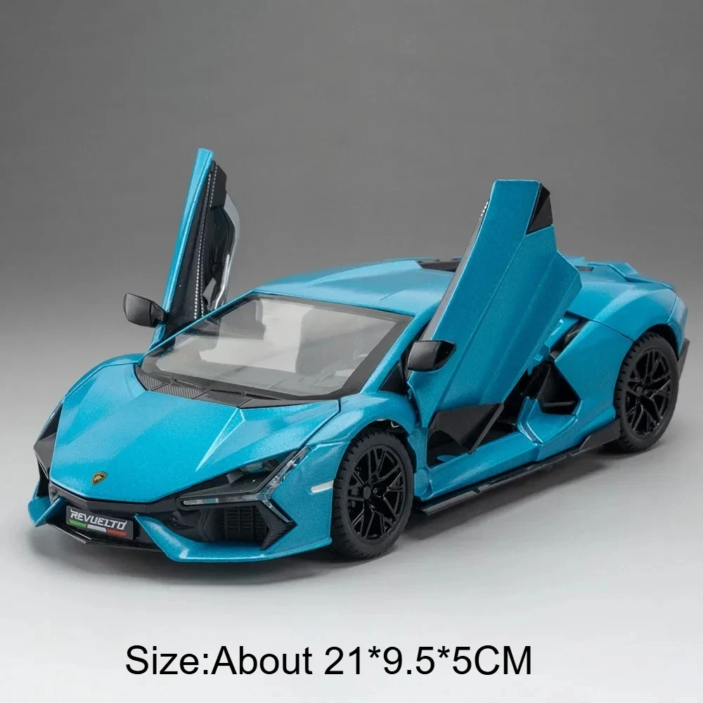 (revuelto Blue) Escala 1:24 - Miniatura De Carro Esportivo - Fundido Em Metal - Música E Luzes - Portas Que Abrem