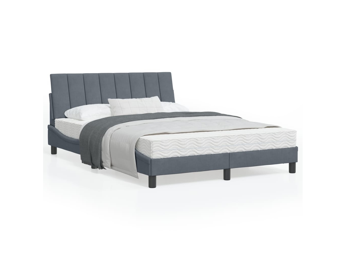 Cama Com Colchão 120x200 Cm Veludo Cinzento-escuro