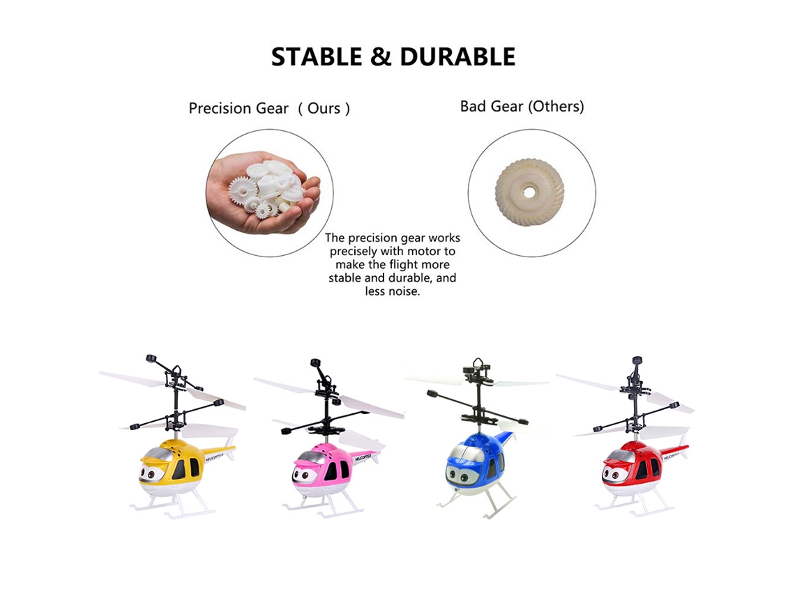 Primerox brinquedo de Voo com Detecção Inteligente Hélice Controle Remoto Luz Led Design Animado