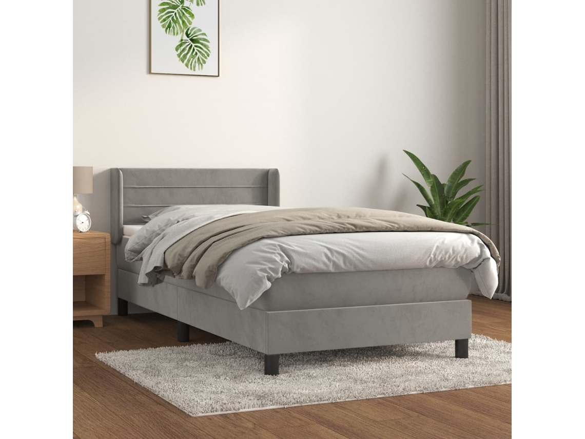 Vidaxl Cama com Molas/colchão 90x190 Cm Veludo Cinza claro