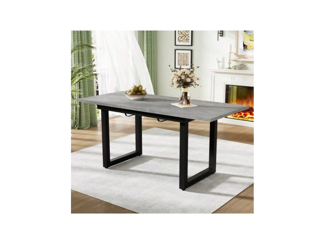 Mesa Extensível 140/180x80x75cm, Retangular, Estilo Industrial, Mdf Marmorizado, Pernas Pretas Hvorstur