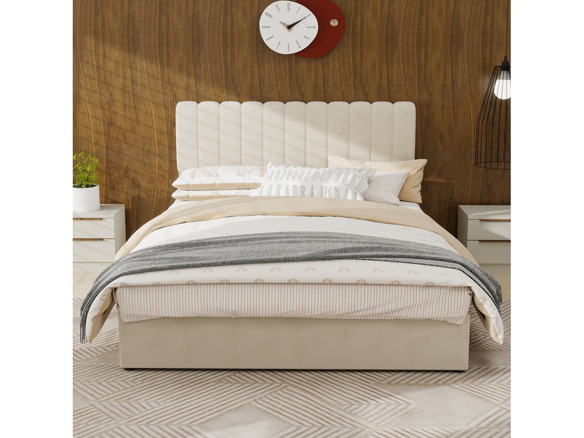 Cama Estofada 140x200 Hidráulica Cabeceira Macia Bege