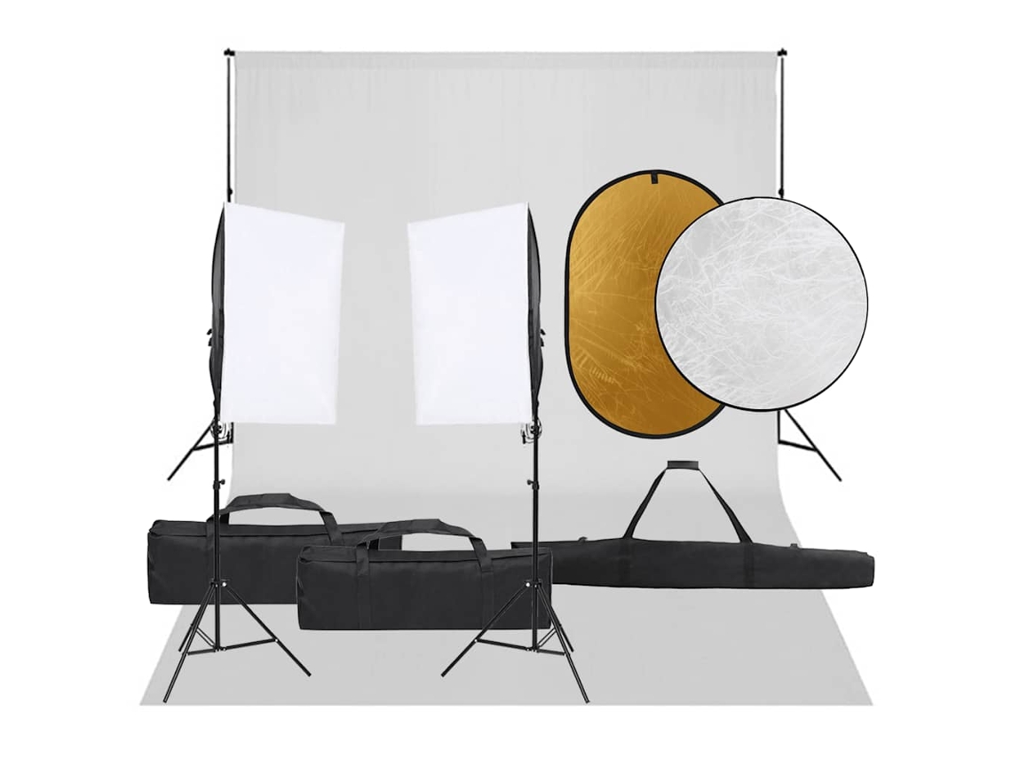 Vidaxl Kit Estúdio Fotográfico C/ Conj. De Iluminação/fundo/refletor