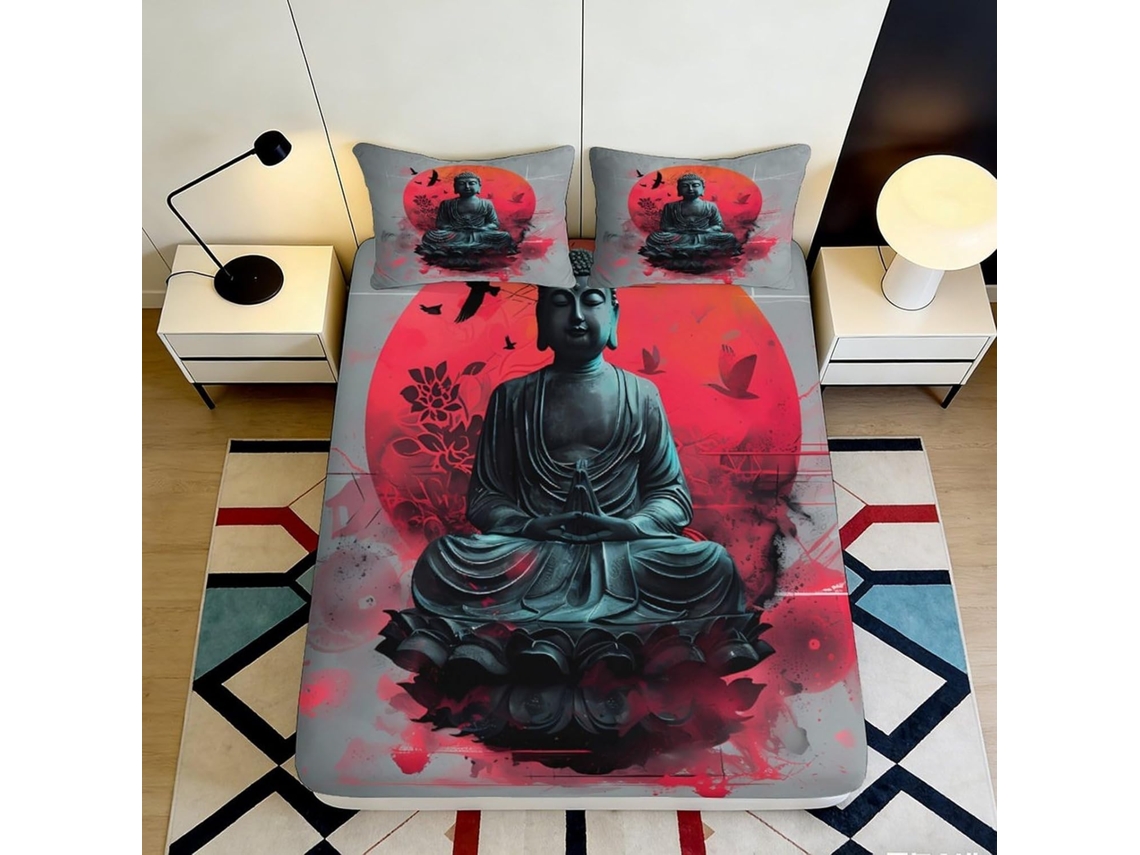 Conjunto de Cama com Estampa 3d Meditação em Microfibra Fronha 200x200cm
