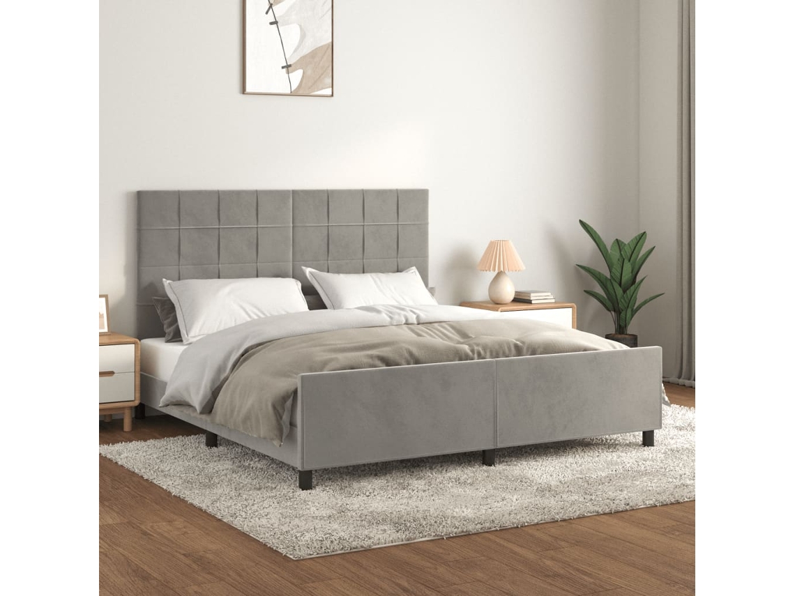 Estrutura De Cama Sem Colchão 160x200 Cm Veludo Cinzento-claro