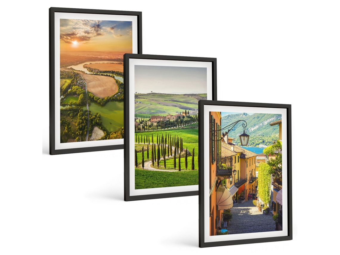 Quadros Decorativos Para Parede Paisagens Italianas, Rua À Beira Do Rio Moldura Preta Fotos Para O Escritório Espelharte (3 Piezas De 40x60 Cm)