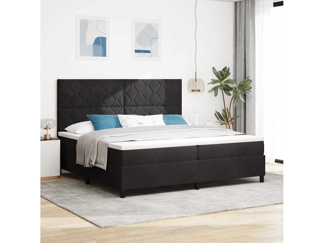 Vidaxl Cama Box Spring Led Com Cabeceira Preto 200 X 200 Cm Veludo