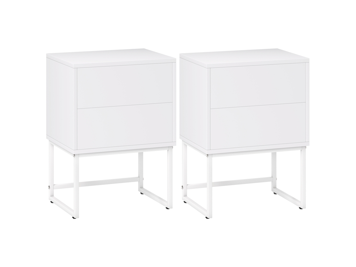 Mesas de Cabeceira Mdf e Aço Cor Branco 40x30x55 cm Homcom