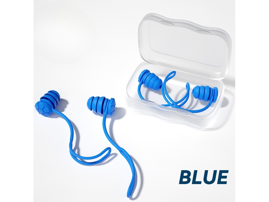 Protetor Auricular De Silicone Antirruído Yuysan, 3 Camadas, Com Cordão Antiperda, Azul