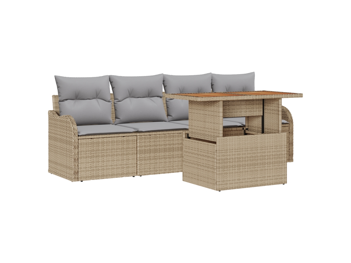 Conjunto 5 Conjunto De Sofá De Jardim Vidaxl Bege Vime Pe (231 X 62 X 69 Cm)