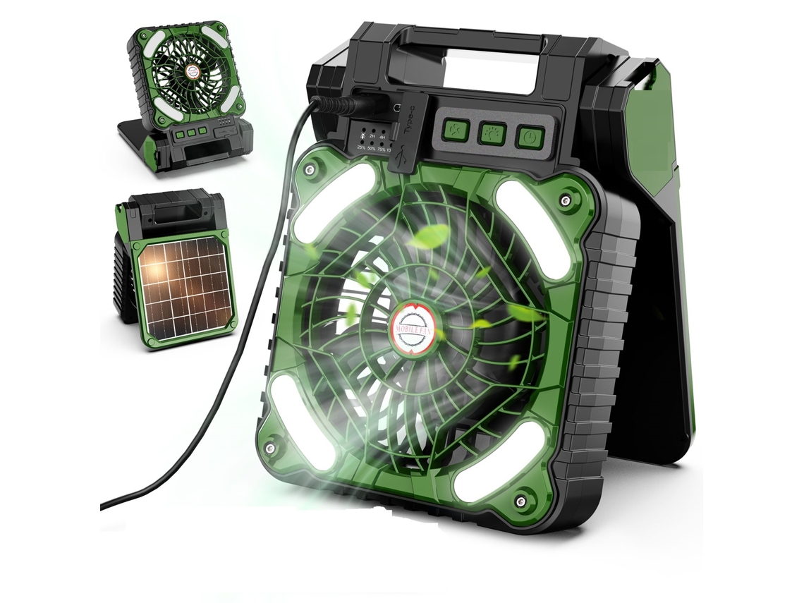 Ventilador Portátil De Camping Com Energia Solar, Recarregável Via Usb, Com Velocidade Variável E Luz Led Para Barraca