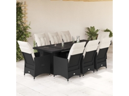 Conjunto Bistrô P/ Jardim C/ Almofadões Vime Pe Preto Dkd Home Decor 9 Peças