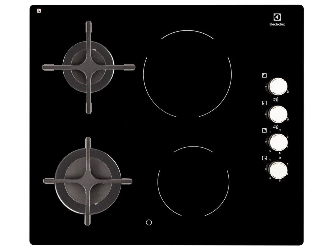 Placa de Gás e Vitrocerâmica ELECTROLUX EGE6172NOK (Elétrica e Gás Natural - 58 cm - Preto)