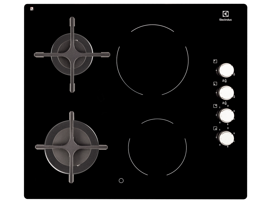 Placa de Gás e Vitrocerâmica ELECTROLUX EGE6172NOK (Elétrica e Gás Natural - 58 cm - Preto)