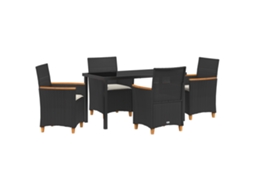 Conjunto 5 Conjunto De Jantar Para Jardim Vidaxl Preto Vime Pe (140 X 80 X 73 Cm)