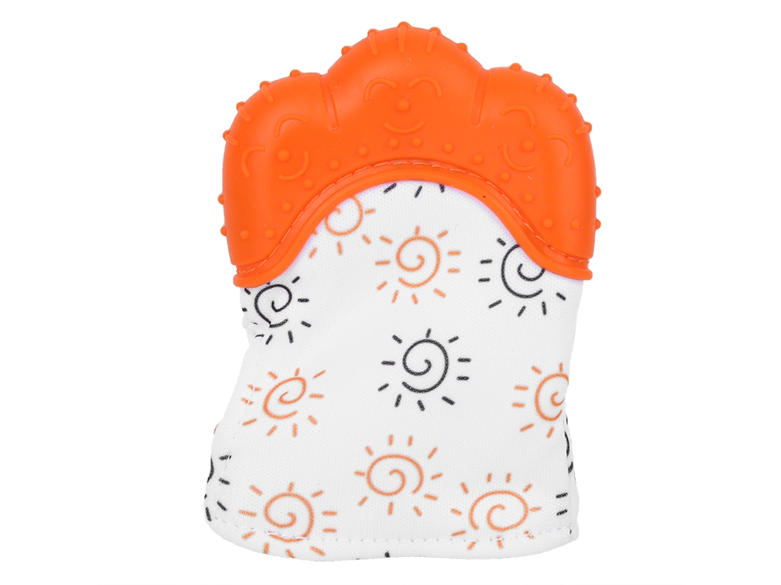 Mali mão de Silicone para Morder Bebê Acima de 3 Meses Chupeta Brinquedo Alivio Dor Dentes Laranja
