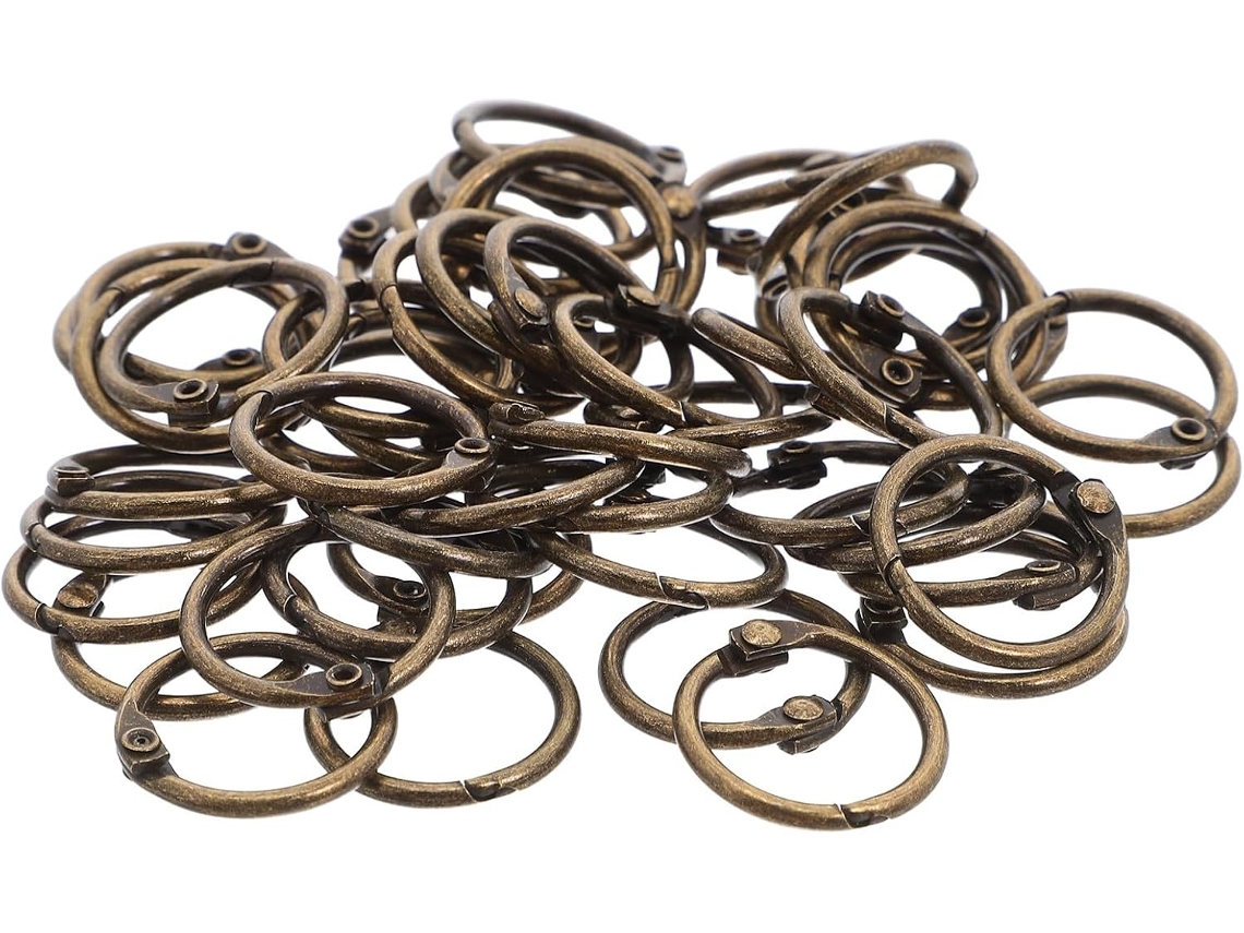 Anéis de metal Magiclulu Latão para lima, 15 mm, 50 peças, anéis removíveis para scrapbook, cor bronze antigo.