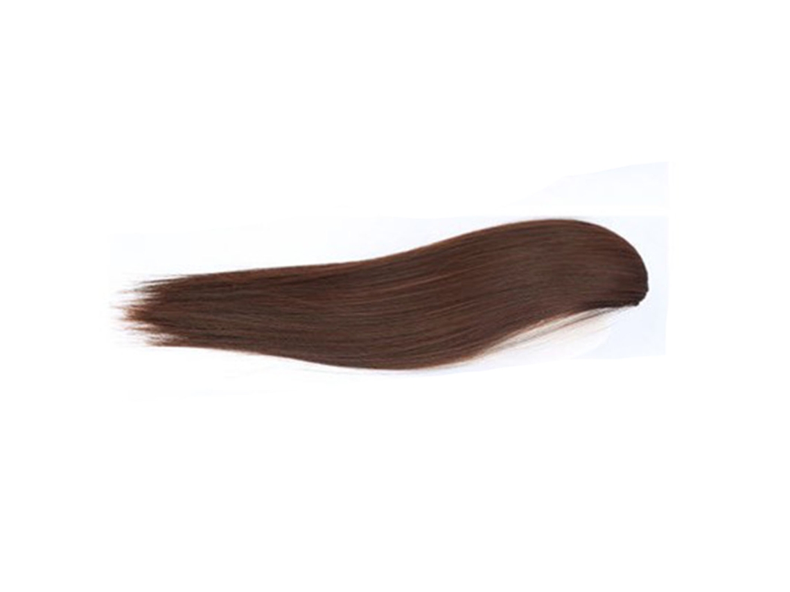 Aplique de cabelo liso 2026 na cor castanho claro, com 30 centímetros de comprimento, feito com fibra de alta temperatura.