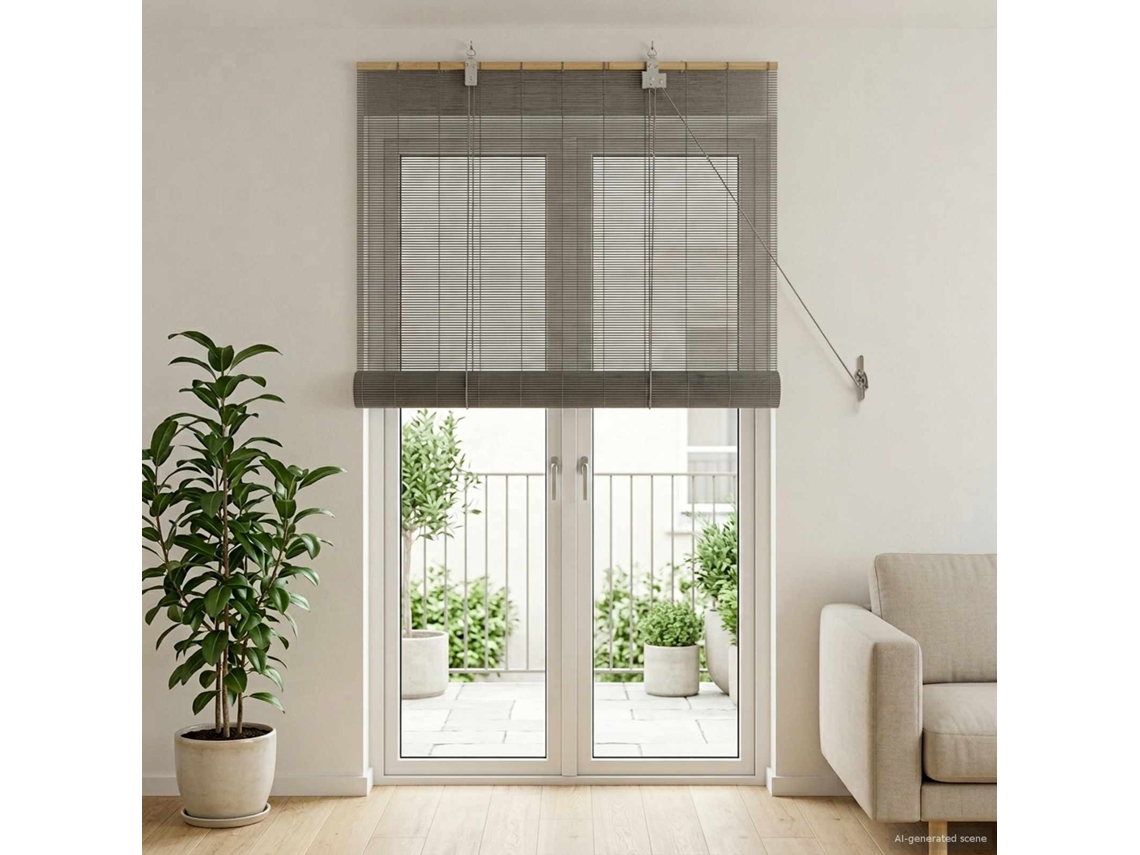 Vidaxl Estores De Rolo Cinzento 90 X 220 Cm Bambu