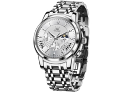 Lurelia Relógio Cronógrafo Masculino, Movimento De Quartzo, Analógico, Data/calendário, Luminoso, Aço Inoxidável, Resistente À Água 30m, Prata