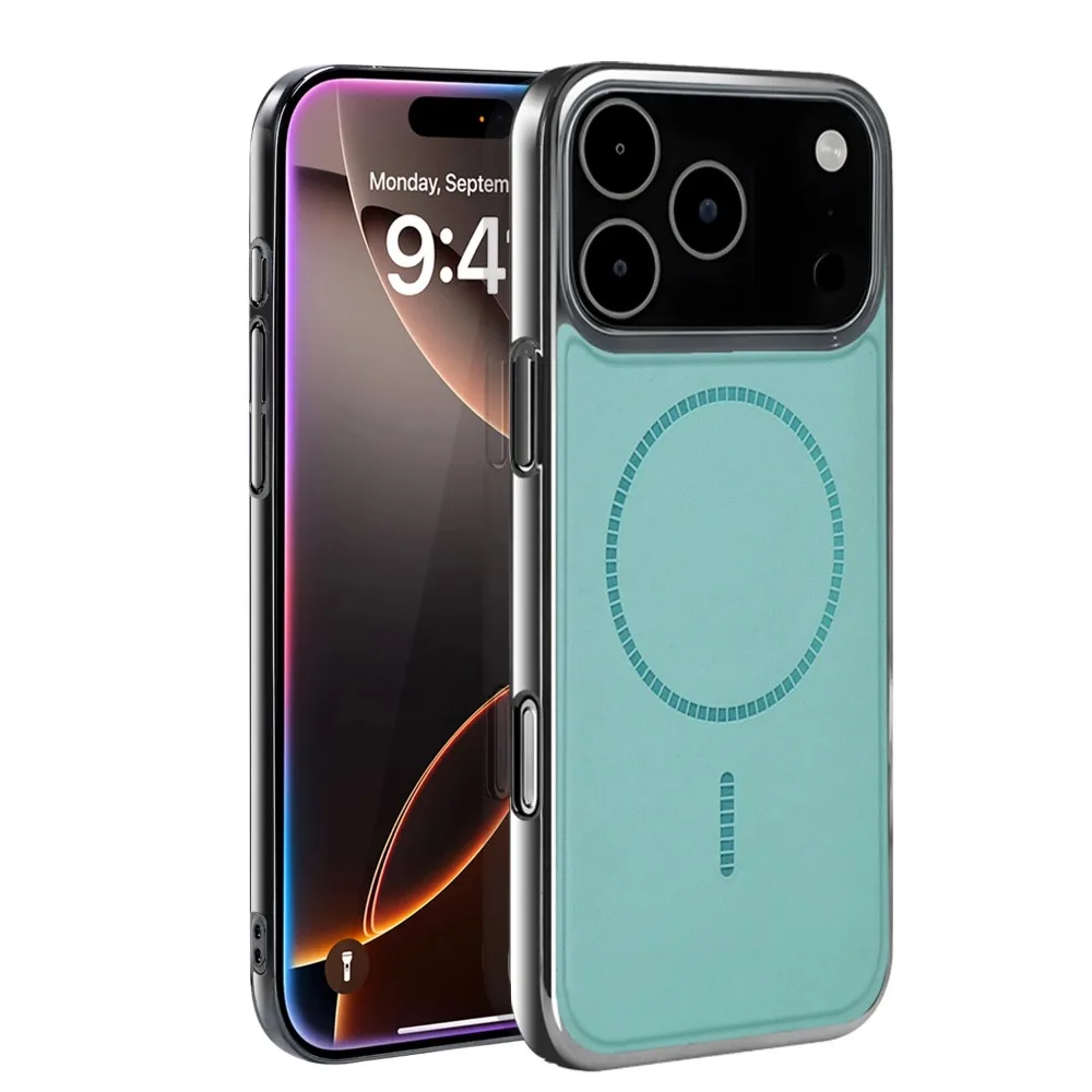 Capa Para Celular Ultrafina Com Textura De Couro E Carregamento Magnético (verde Menta, Iphone 16 Plus).