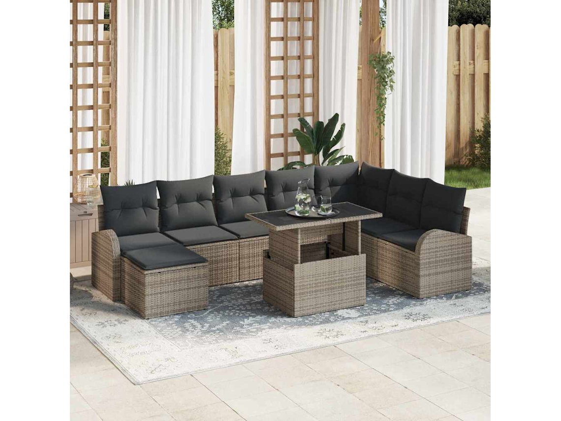 Vidaxl Conjunto De Sofá De Jardim 9 Pcs Cinzeto Rattan Sintético