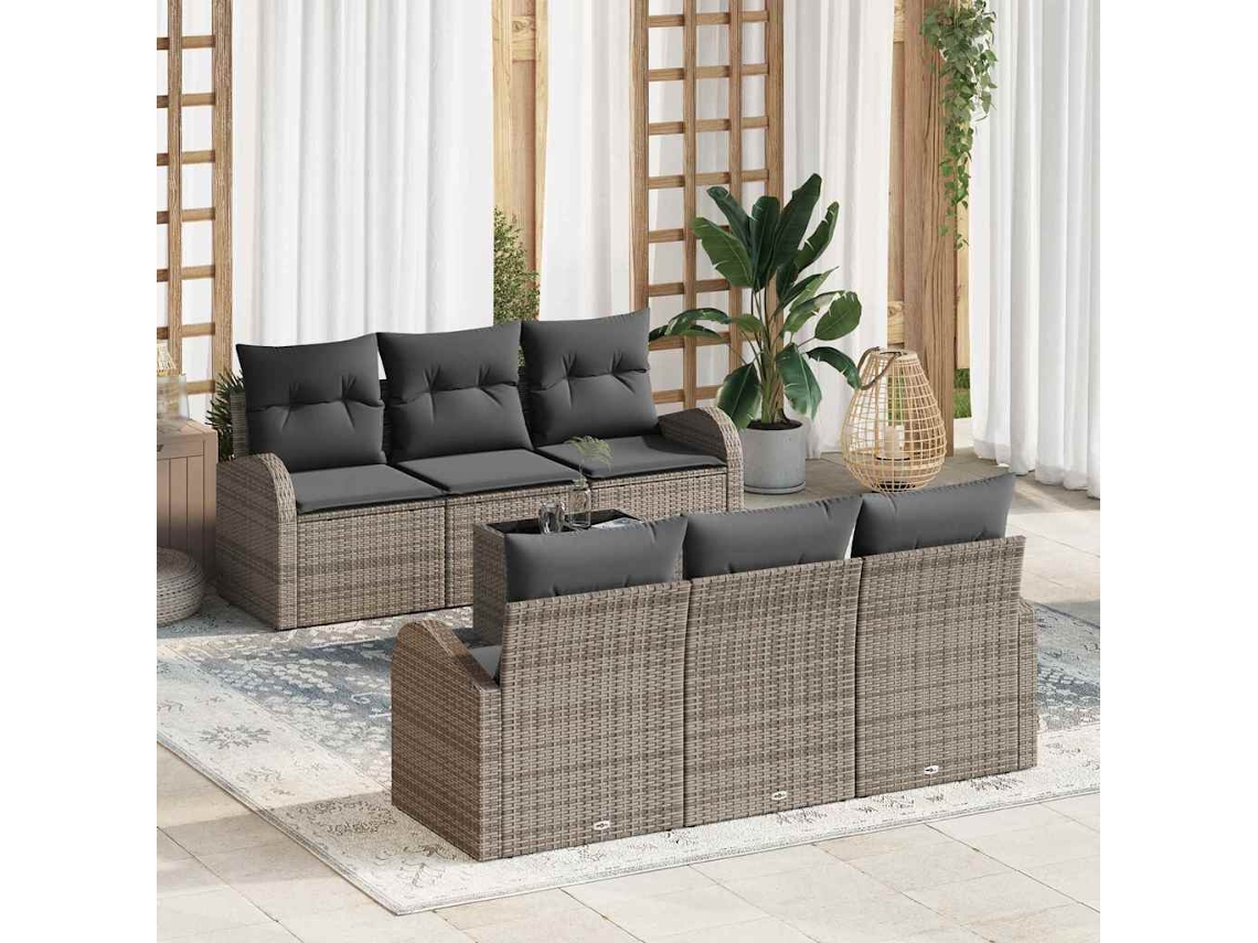 Vidaxl Conjunto De Sofá De Jardim 7 Unid. 6-número De Lugares Cinzeto