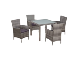 Vidaxl 5 Pcs Conjunto Jantar Exterior C/ Almofadões Vime Pe Cinzento