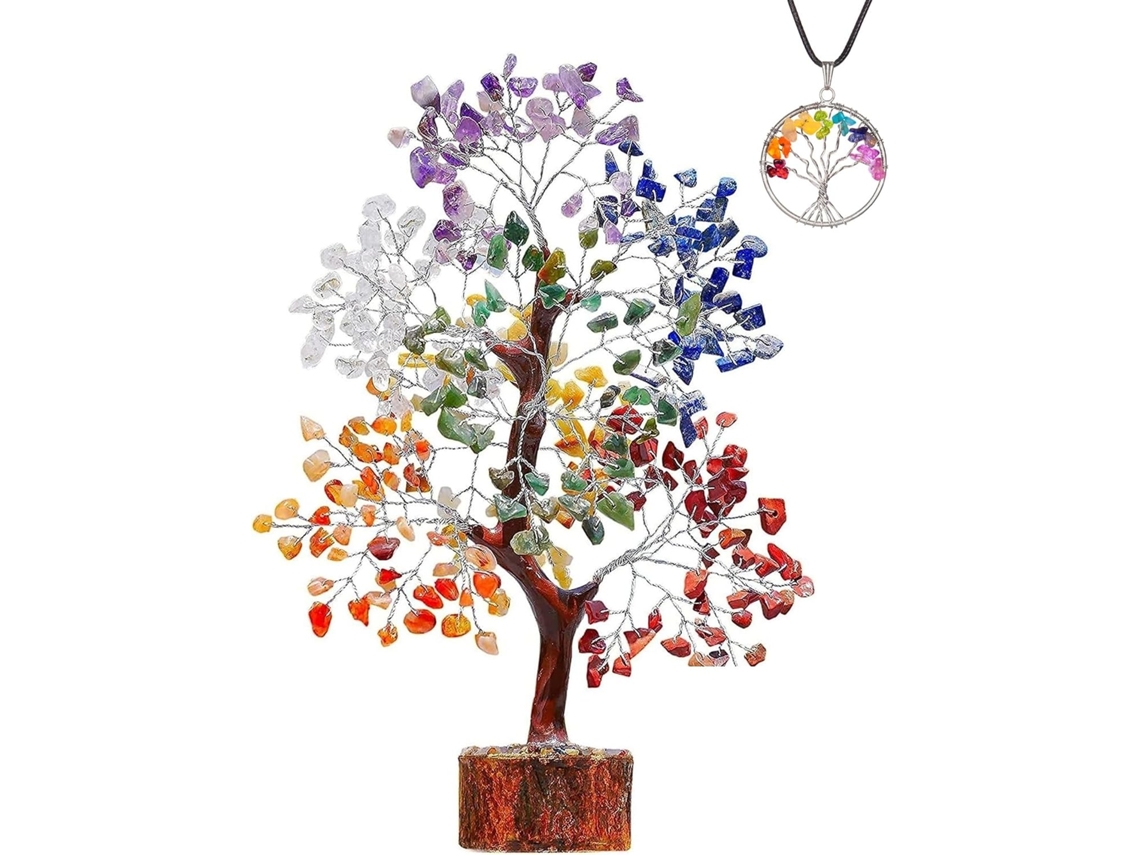 Arbre De Vie Aux 7 Chakras - Arbre Chakra - Décor Spirituel - Arbre D'argent - Cristaux Et Pierres Précieuses