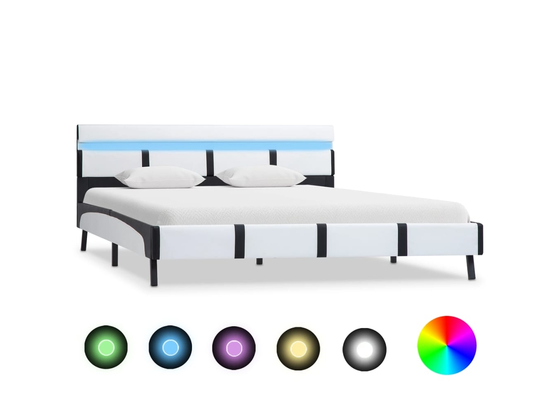 Vidaxl Estrutura De Cama C/ Led 120x200 Cm Couro Artificial Branco