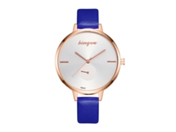 Relógio de Pulso Feminino de Quartzo com Pulseira de Couro Pu Zhoulianfa Azul