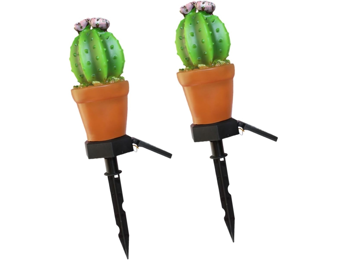 Conjunto De 2 Luminárias Solares Impermeáveis Em Formato De Cacto Para Jardim, Com Estacas, Para Iluminação Externa De Gramados E Caminhos.