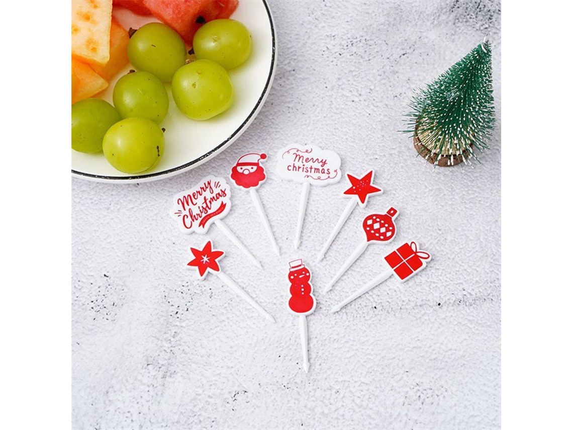 Espetos De Natal - 8 Unidades, Papai Noel, Estrela, Presente, Decoração De Natal Para Doces