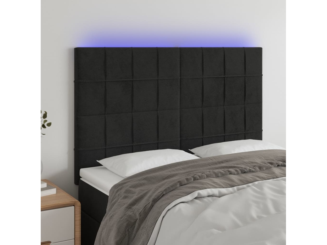 Vidaxl Cabeceira Cama C/ Led Veludo 144x5x118/128 Cm Preto