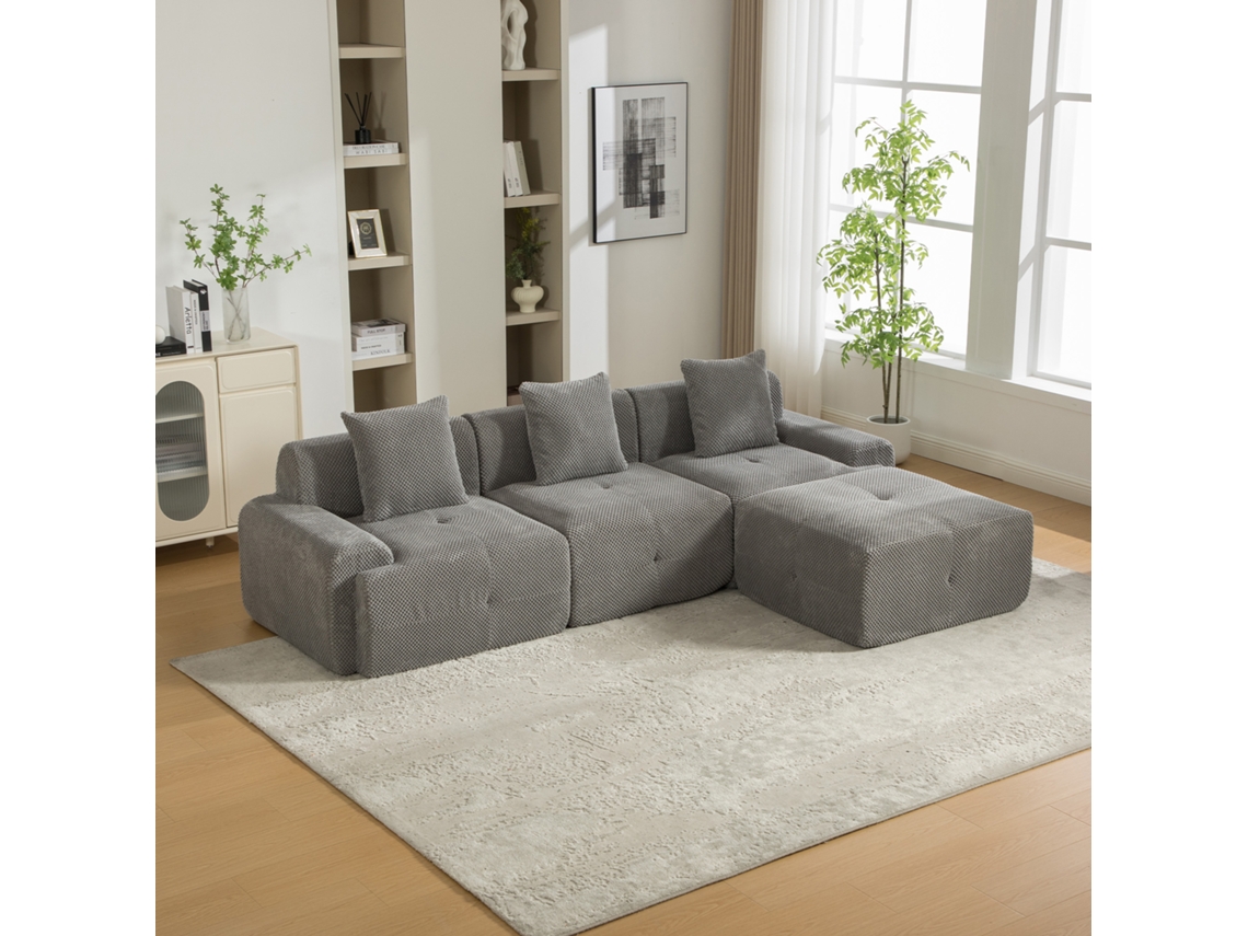 Sofá Modular, Em Chenille, Antiderrapante, Para Sala De Estar, Cinza